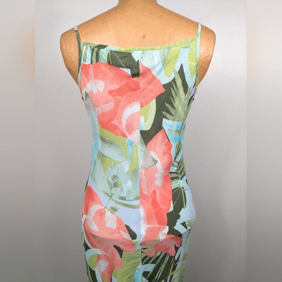 Vintage Jessica Ash Tropical Midi Dress Ruffle Neck Size Small Made in USA - Picture 6 of 15